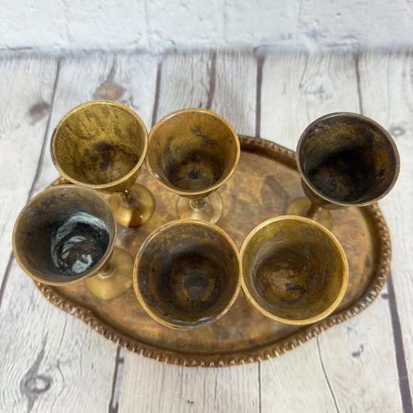 Vintage Brass Goblet Set with Tray - Picture 4 of 11